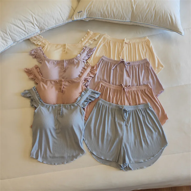 Women Pajamas Set Summer Modal Built-in Bra Camisole Shorts Sweet Fairy 2 Piece Loungewear Sleepwear Nightwear Homewear Outfit
Women Pajamas Set Summer Modal Built-in Bra Camisole Shorts Sweet Fairy 2 Piece Loungewear Sleepwear Nightwear Homewear Outfit