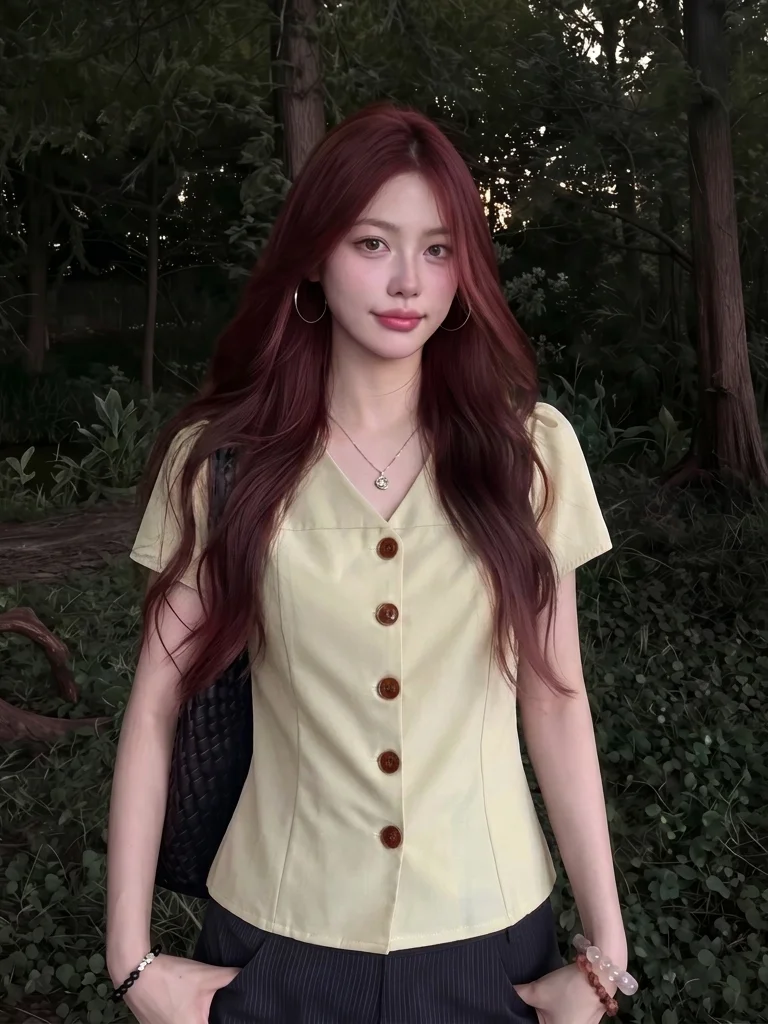 Elegant V-neck Short Sleeve Women's Shirt Korean Style Commute Fashion plus Size Slimming Top for Summer 2026
Elegant V-neck Short Sleeve Women's Shirt Korean Style Commute Fashion plus Size Slimming Top for Summer 2026