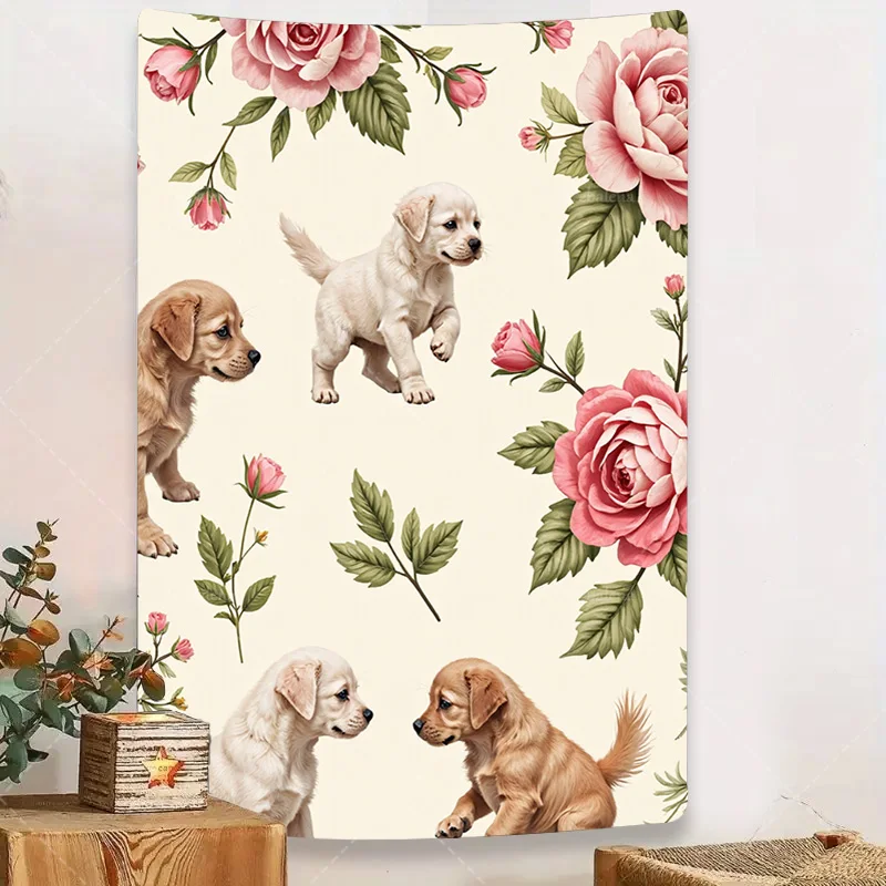 1pc Wall Tapestry Charming Puppies and Pink Roses Floral Wall Tapestry for Home Decor
1pc Wall Tapestry Charming Puppies and Pink Roses Floral Wall Tapestry for Home Decor