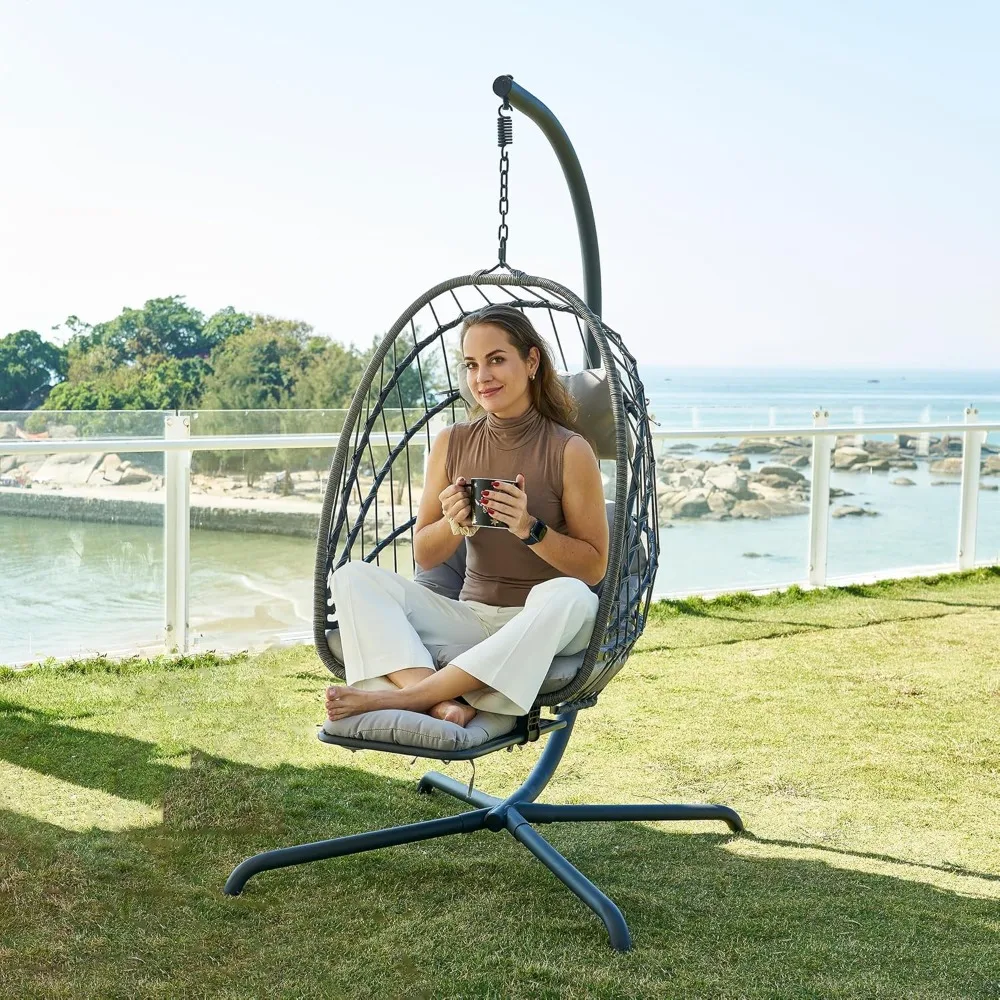 Hanging Egg Chair with Stand and Leg Rest–Rattan Wicker Swing Hammock Chair, UV-Resistant Cushion, Heavy-Duty Frame for Indoor
Hanging Egg Chair with Stand and Leg Rest–Rattan Wicker Swing Hammock Chair, UV-Resistant Cushion, Heavy-Duty Frame for Indoor