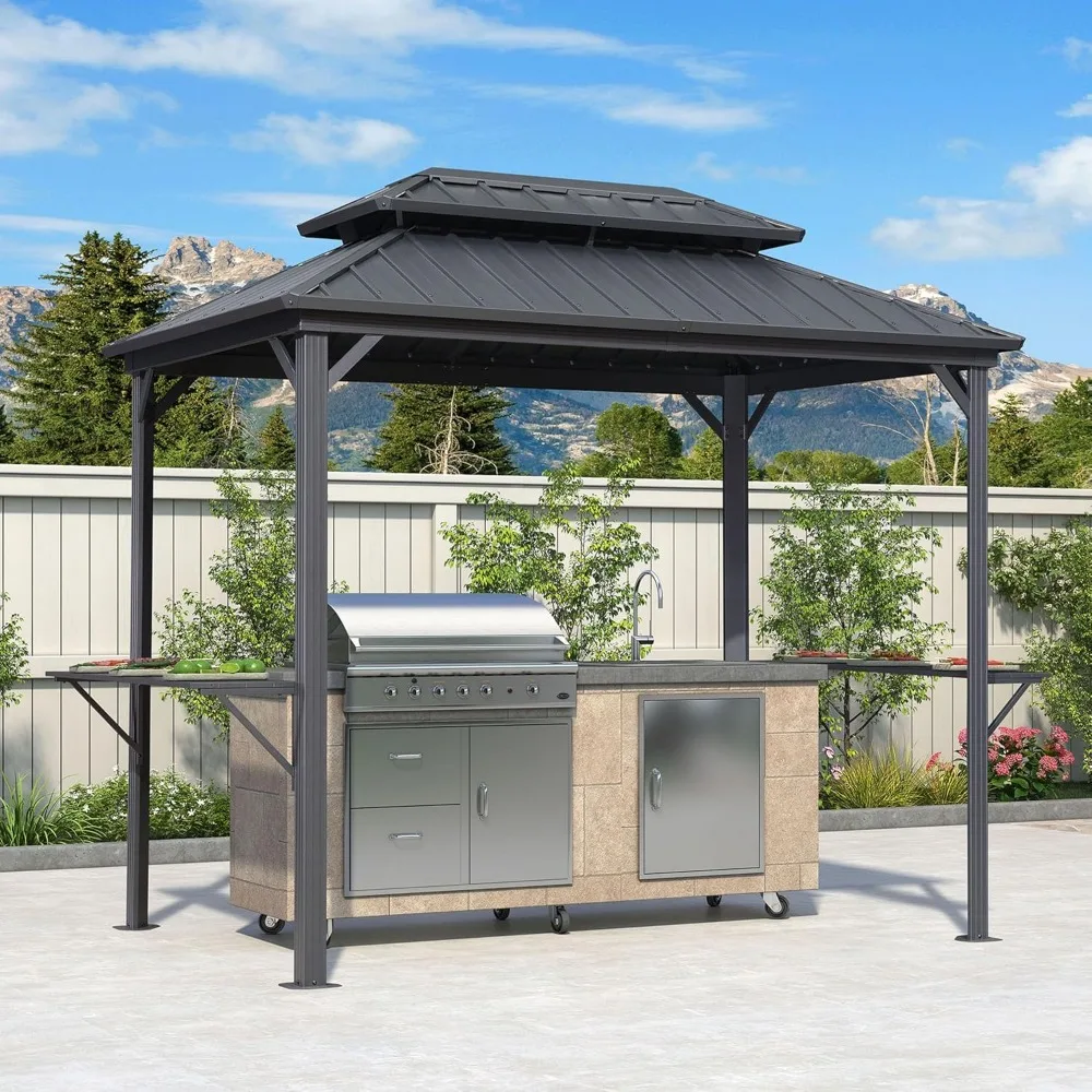 6' X 9' Hardtop Grill Gazebo for Barbecue Patio Permanent Metal Double Roof with Ceiling Hook and Shelves Outdoor Aluminum Sun
6' X 9' Hardtop Grill Gazebo for Barbecue Patio Permanent Metal Double Roof with Ceiling Hook and Shelves Outdoor Aluminum Sun