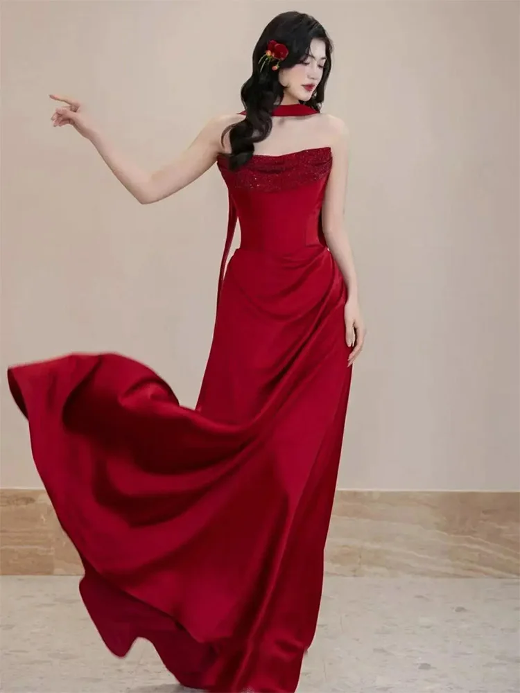 Ele Red Satin Wedding Dr Evening Gown with Train High Waist Slim Fit for Wedding Banquet Performance And Par
Ele Red Satin Wedding Dr Evening Gown with Train High Waist Slim Fit for Wedding Banquet Performance And Par