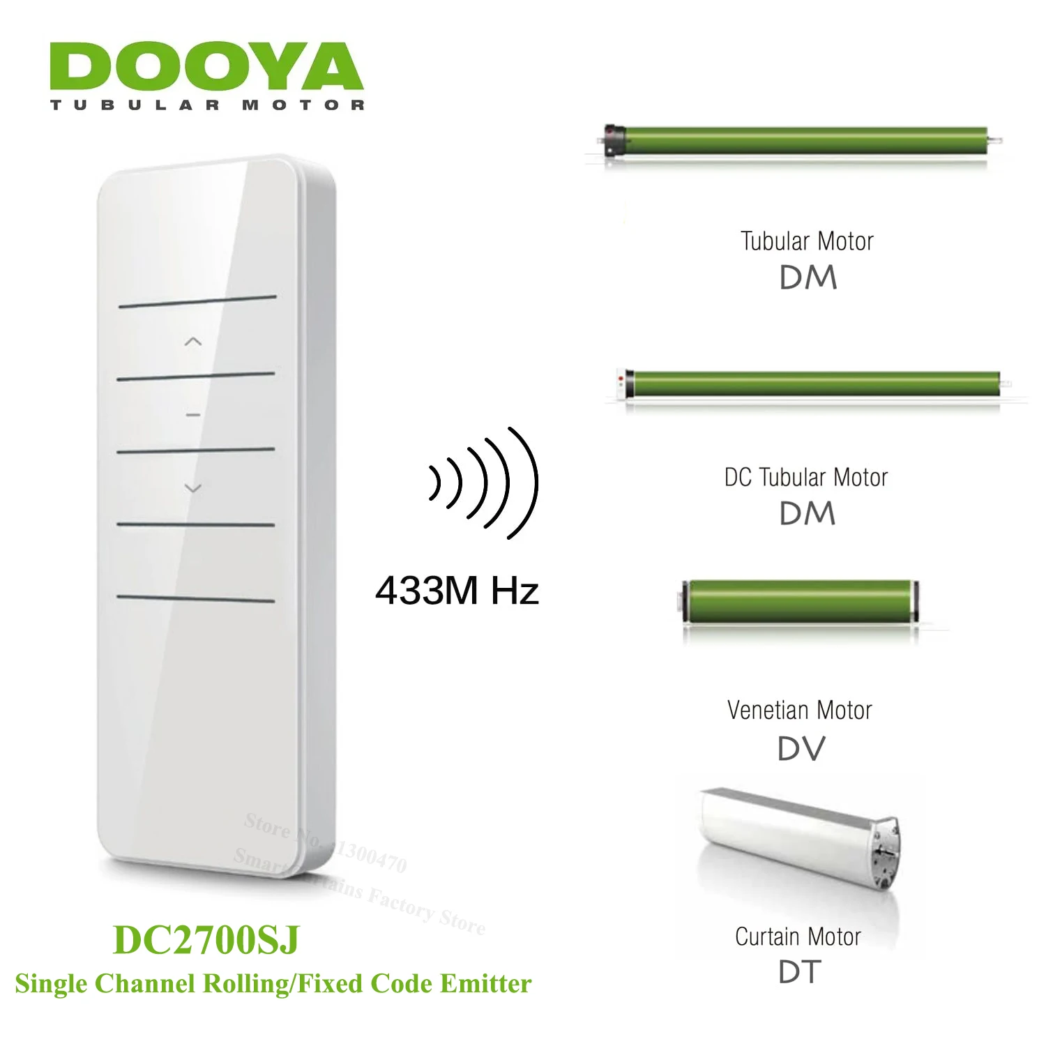 Dooya DC2700SJ RF433 Single Channel RF Transmitter Emitter Remote Controller for All Dooya Electric Curtains, Roller Blinds, and
Dooya DC2700SJ RF433 Single Channel RF Transmitter Emitter Remote Controller for All Dooya Electric Curtains, Roller Blinds, and