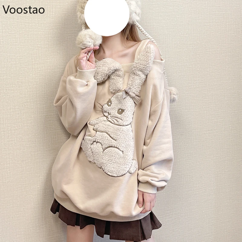 Autumn Winter Cute Plush Bunny Hoodies Y2k Women Off Shoulder Warm Loose Sweatshirt Female Harajuku Chic Kawaii Pullovers Tops
Autumn Winter Cute Plush Bunny Hoodies Y2k Women Off Shoulder Warm Loose Sweatshirt Female Harajuku Chic Kawaii Pullovers Tops