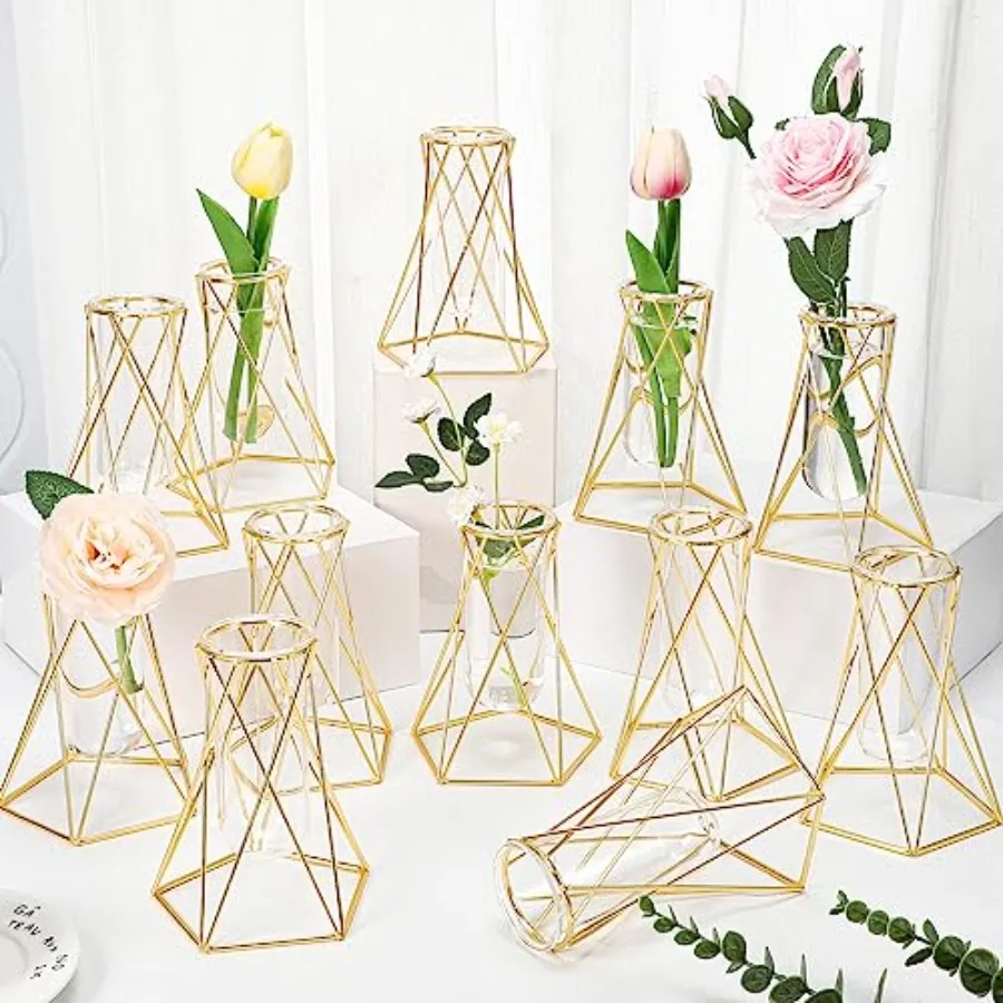 12 Pcs Gold Geometric Vase for Centerpieces Glass Vase with Metal Stand Hydroponic Plant Flower Vase Modern Vase for Wedding Ho
12 Pcs Gold Geometric Vase for Centerpieces Glass Vase with Metal Stand Hydroponic Plant Flower Vase Modern Vase for Wedding Ho