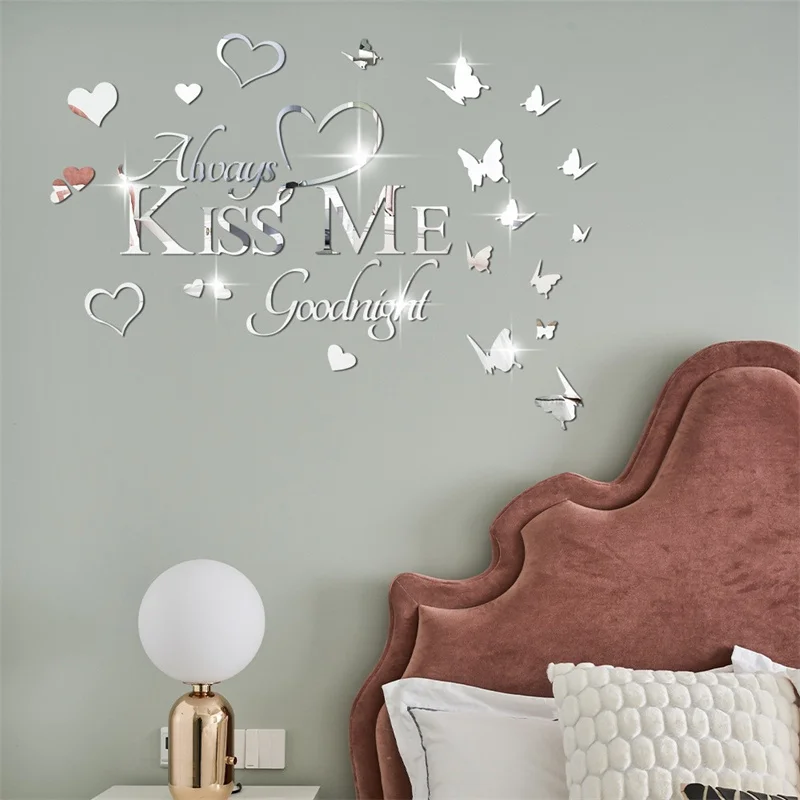 Love Kiss Me Wall Stickers Acrylic English Letter Butterfly Mirror Decorative Bedroom Background Wall Decal Home Accessories
Love Kiss Me Wall Stickers Acrylic English Letter Butterfly Mirror Decorative Bedroom Background Wall Decal Home Accessories