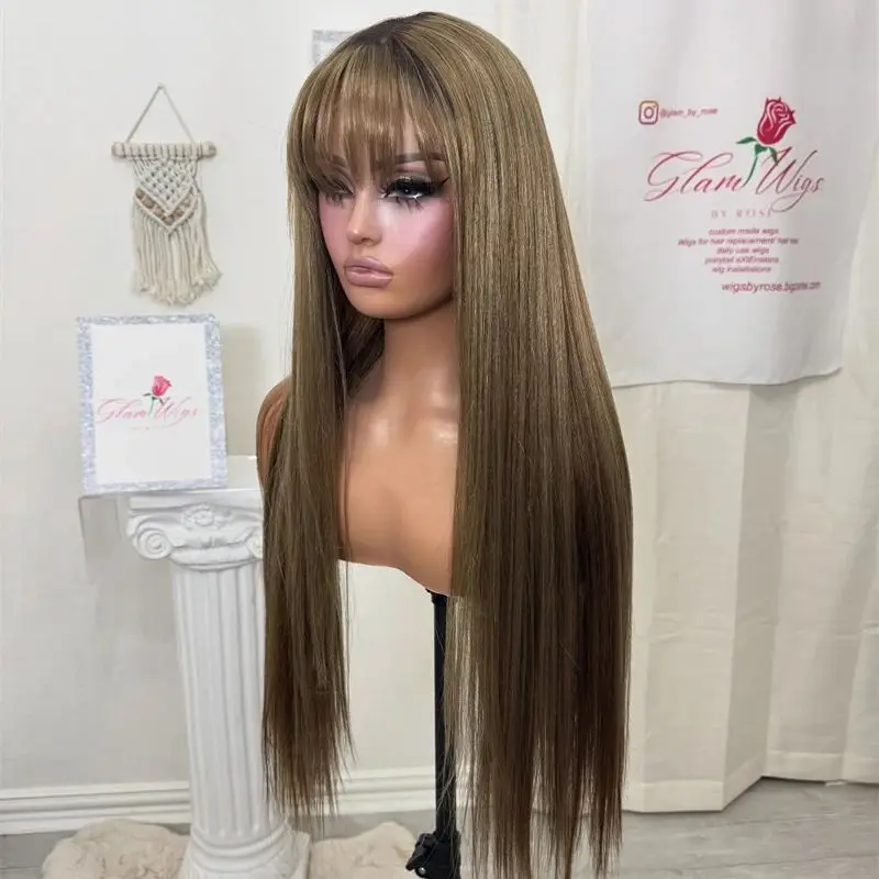 28 Inch Long Straight Wig with Bangs Ombre Brunette Brown Highlights Lace Front Wig Heat Friendly Fibres Wig High Density Wigs
28 Inch Long Straight Wig with Bangs Ombre Brunette Brown Highlights Lace Front Wig Heat Friendly Fibres Wig High Density Wigs