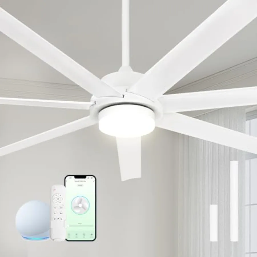 62 Inch Large Smart Ceiling Fan for Patio or Bedroom, White ABS Plastic Fan with Light and Remote, 6 Speed, 3CCT, Quiet DC Moto
62 Inch Large Smart Ceiling Fan for Patio or Bedroom, White ABS Plastic Fan with Light and Remote, 6 Speed, 3CCT, Quiet DC Moto