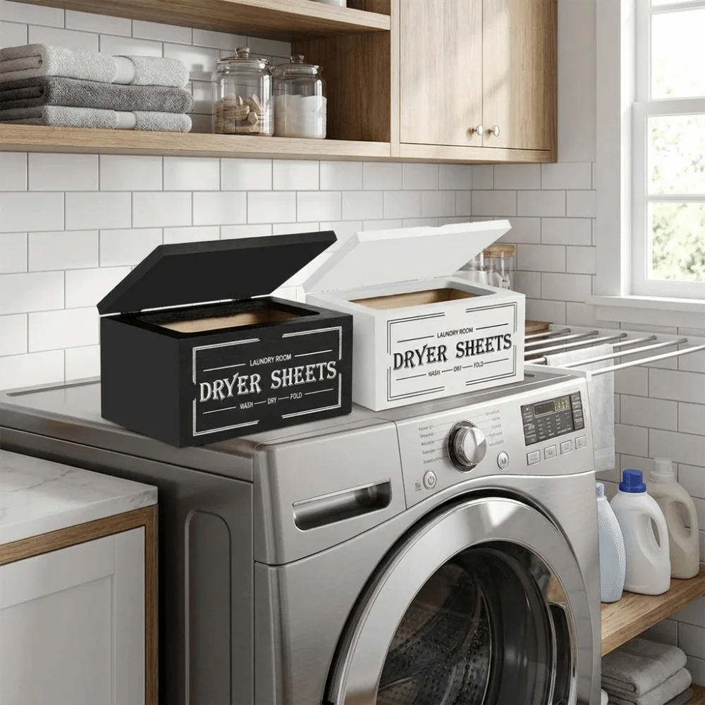 Wooden Dryer Sheet Dispenser Large Capacity Rustic Dryer Sheet Holder Dust-proof with Lid Softener Sheets Dispenser
Wooden Dryer Sheet Dispenser Large Capacity Rustic Dryer Sheet Holder Dust-proof with Lid Softener Sheets Dispenser