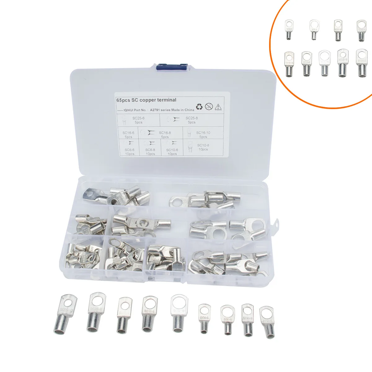 65Pcs Assorted Heavy Duty Wire Lugs Battery Cable Tinned Copper Eyelets Tubular SC Ring Terminals Connectors with Spy Hole
65Pcs Assorted Heavy Duty Wire Lugs Battery Cable Tinned Copper Eyelets Tubular SC Ring Terminals Connectors with Spy Hole