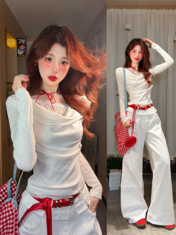 Korean Sle Long Sve T-irt Women's Summer New High Waist Slim Fit Top Lace Splice V-Ne Casual Faion Slimming Effect
Korean Sle Long Sve T-irt Women's Summer New High Waist Slim Fit Top Lace Splice V-Ne Casual Faion Slimming Effect