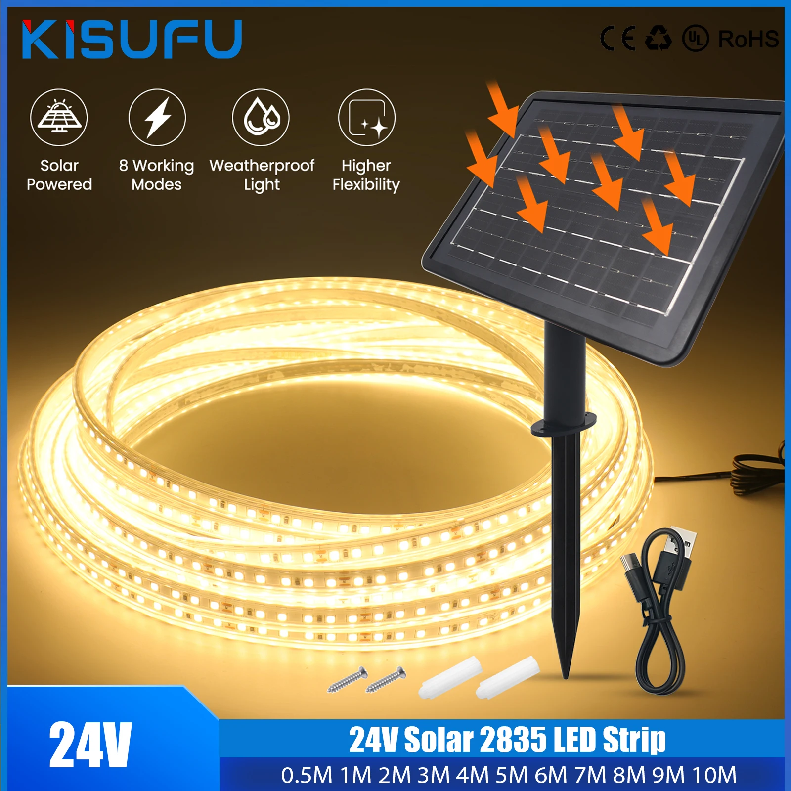 24V Solar 2835 LED Strip Outdoor IP67 Waterproof Dimmable Flexible Light Strip RA90 Linear Lighting for Garden Home Decor 1-20M
24V Solar 2835 LED Strip Outdoor IP67 Waterproof Dimmable Flexible Light Strip RA90 Linear Lighting for Garden Home Decor 1-20M