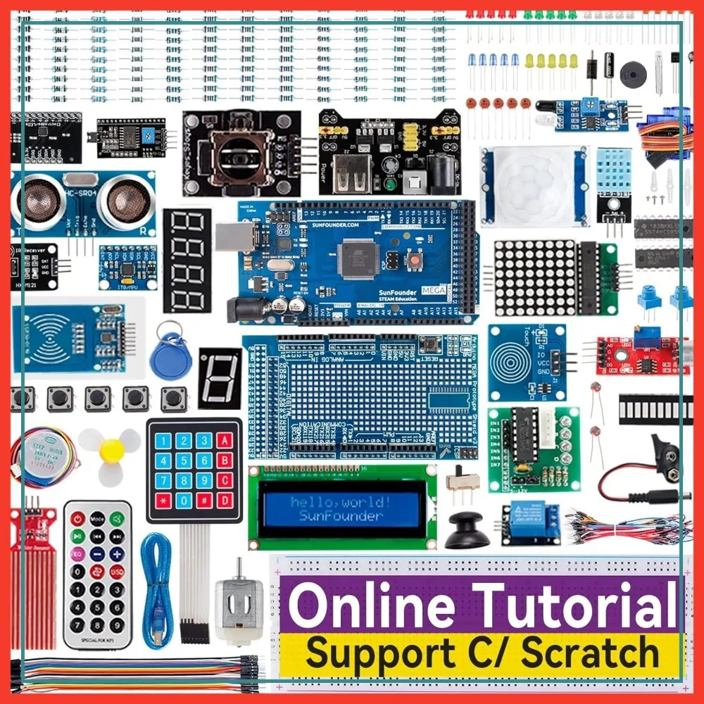 Electronics Starter Kit with 291 Components, 73 Tutorials for Arduino Mega 2560, Nano, R3
Electronics Starter Kit with 291 Components, 73 Tutorials for Arduino Mega 2560, Nano, R3
