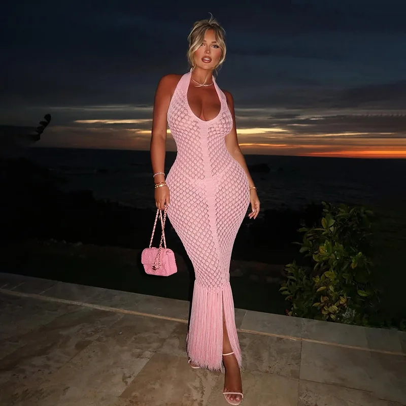 Solid Color Crochet Tassel Dress for Women 2025 Spring/Summer New Sexy Deep V Halter Long Dress Beach Vacation Robe
Solid Color Crochet Tassel Dress for Women 2025 Spring/Summer New Sexy Deep V Halter Long Dress Beach Vacation Robe
