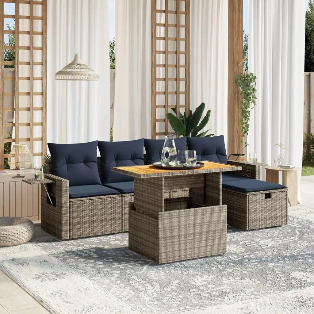 6 Piece Outdoor Patio Sofa Set with Cushions Gray Wicker Rattan Furniture for Garden Balcony Poolside
6 Piece Outdoor Patio Sofa Set with Cushions Gray Wicker Rattan Furniture for Garden Balcony Poolside