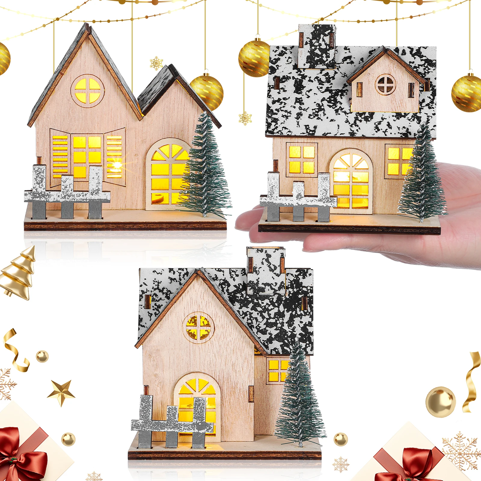 3Pcs LED Light Wooden Christmas Houses Rustic Village Set Christmas Mini Houses Tabletop Decor Glowing Log Cabin Ornaments
3Pcs LED Light Wooden Christmas Houses Rustic Village Set Christmas Mini Houses Tabletop Decor Glowing Log Cabin Ornaments