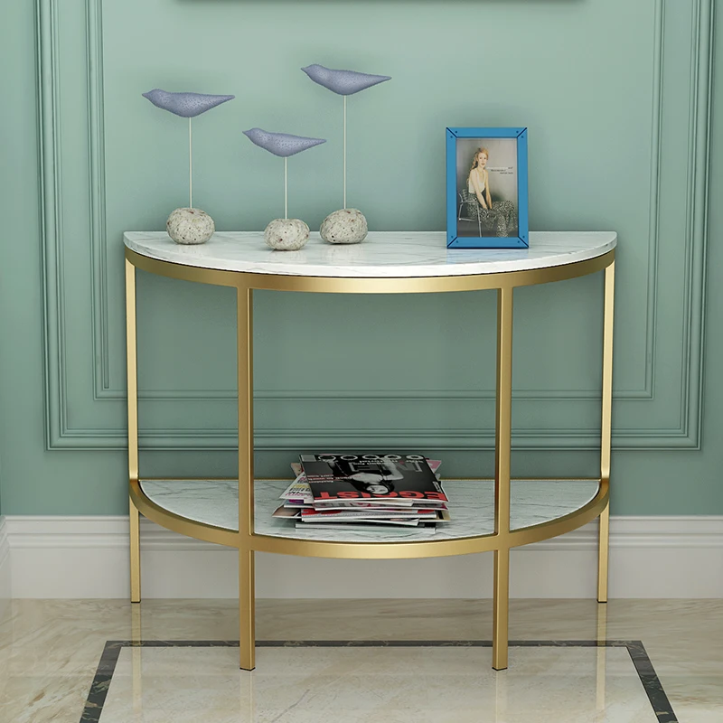 Simple and modern wrought iron double-layer semi-circular entrance table Entry foyer cabinet corridor curved entrance table
Simple and modern wrought iron double-layer semi-circular entrance table Entry foyer cabinet corridor curved entrance table