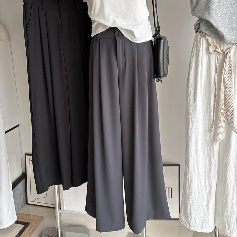 Cool Sensation Two-Button High-Waist Wide Leg Pants Women's Summer Loose Casual Thin Style Office Wear Polyester Fabric
Cool Sensation Two-Button High-Waist Wide Leg Pants Women's Summer Loose Casual Thin Style Office Wear Polyester Fabric