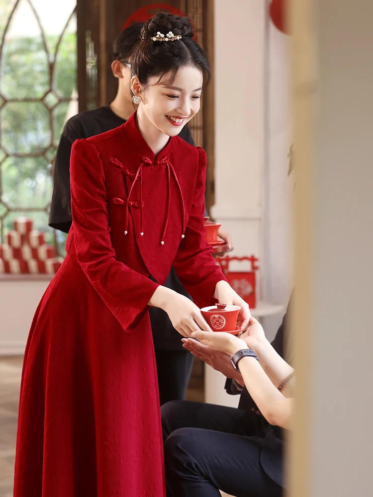 Red Long Sve Wedding Dr Engagement Ceremony Dr Two-Piece Set Vintage Sle Polyester Fiber Floor-Length
Red Long Sve Wedding Dr Engagement Ceremony Dr Two-Piece Set Vintage Sle Polyester Fiber Floor-Length