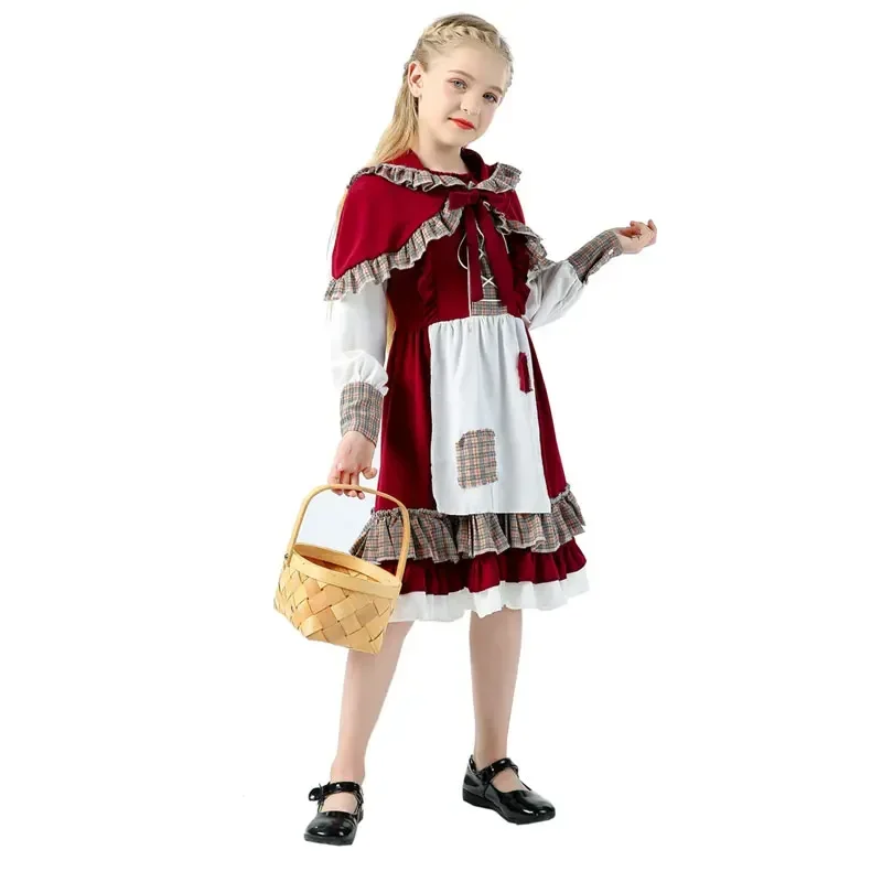 Sweet Girl Lolita Women Dress Vintage Patchwork Red Dress with Cloak Cute Kids Female Bing Cosplay Little Red Riding Hood
Sweet Girl Lolita Women Dress Vintage Patchwork Red Dress with Cloak Cute Kids Female Bing Cosplay Little Red Riding Hood