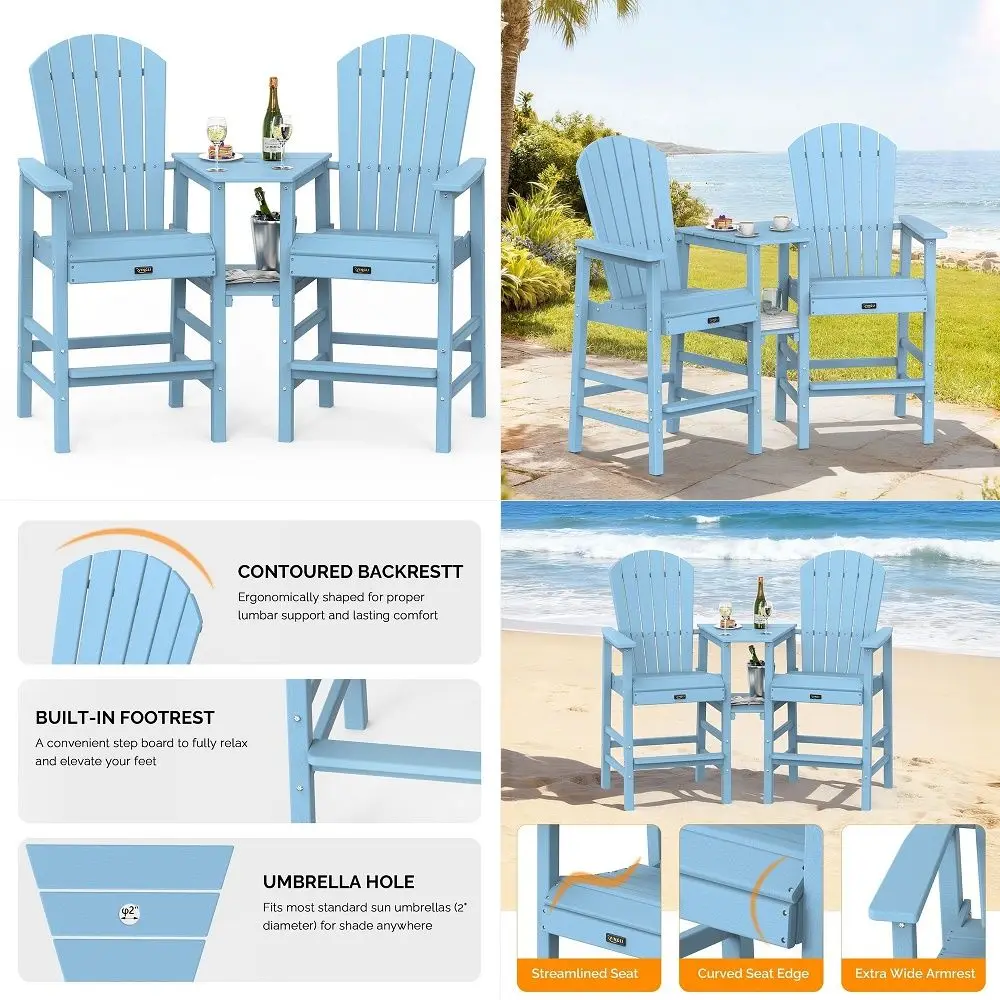 Outdoor 3 Pieces Adirondack Bar Set, Patio Counter Height Adirondack Tall Chairs Set of 2 and Table, High Top HDPE Stools and P
Outdoor 3 Pieces Adirondack Bar Set, Patio Counter Height Adirondack Tall Chairs Set of 2 and Table, High Top HDPE Stools and P