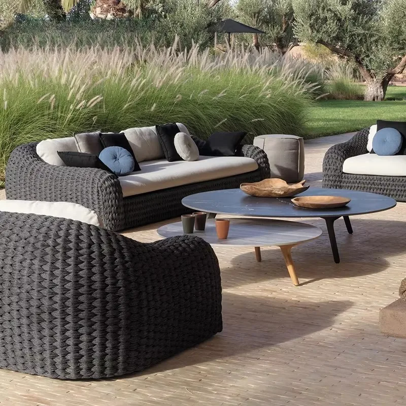 Modern outdoor furniture luxury hotel garden villa resort. Rattan sofa set
Modern outdoor furniture luxury hotel garden villa resort. Rattan sofa set