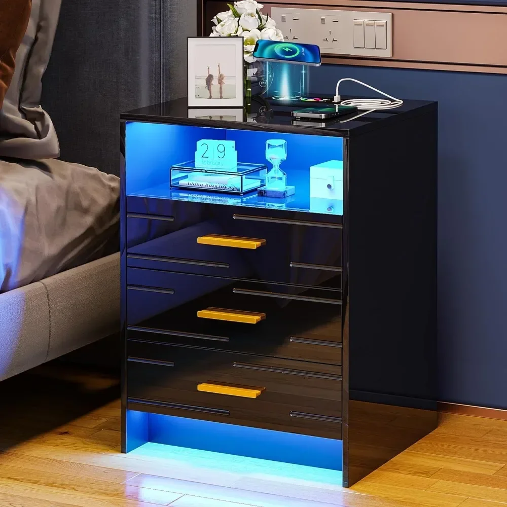 #For Black with Wireless Charging Station and Lights, 3 Drawers, Modern Bedside Table, Nightstands&
#For Black with Wireless Charging Station and Lights, 3 Drawers, Modern Bedside Table, Nightstands&