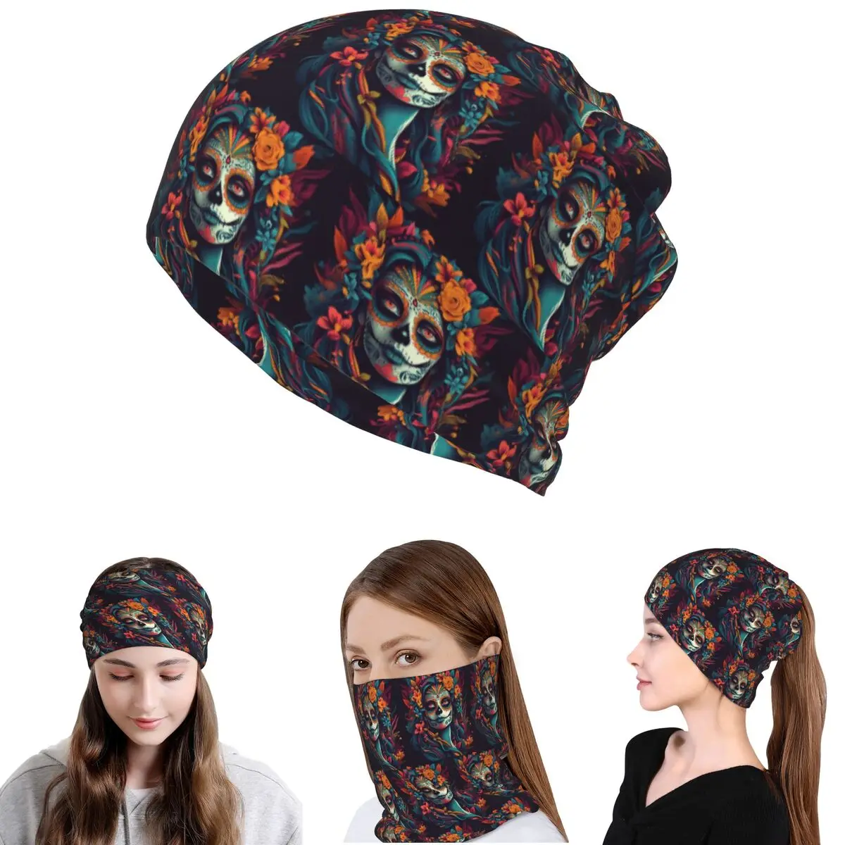 Mexican Catrina Girl Day Of The Dead Sugar Skull Bandana Neck Cover Mask Scarf Balaclava Beanies Hat for Men Women Breathable
Mexican Catrina Girl Day Of The Dead Sugar Skull Bandana Neck Cover Mask Scarf Balaclava Beanies Hat for Men Women Breathable