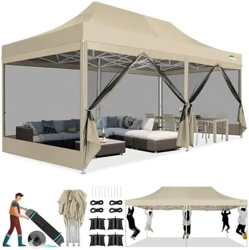 10x20 Canopy Tent, Heavy Duty Pop up Canopy with Sidewalls, Waterproof Easy Setup Canopy with Mosquito Netting, Outdoor
10x20 Canopy Tent, Heavy Duty Pop up Canopy with Sidewalls, Waterproof Easy Setup Canopy with Mosquito Netting, Outdoor
