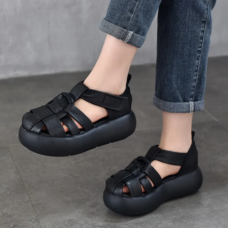 Birkuir/женские сандалии с закрытым носком в стиле ретро, обувь на платформе, летние сандалии с открытыми крючками и петлями, шлепанцы на плоской подошве из натуральной кожи
Birkuir/женские сандалии с закрытым носком в стиле ретро, обувь на платформе, летние сандалии с открытыми крючками и петлями, шлепанцы на плоской подошве из натуральной кожи