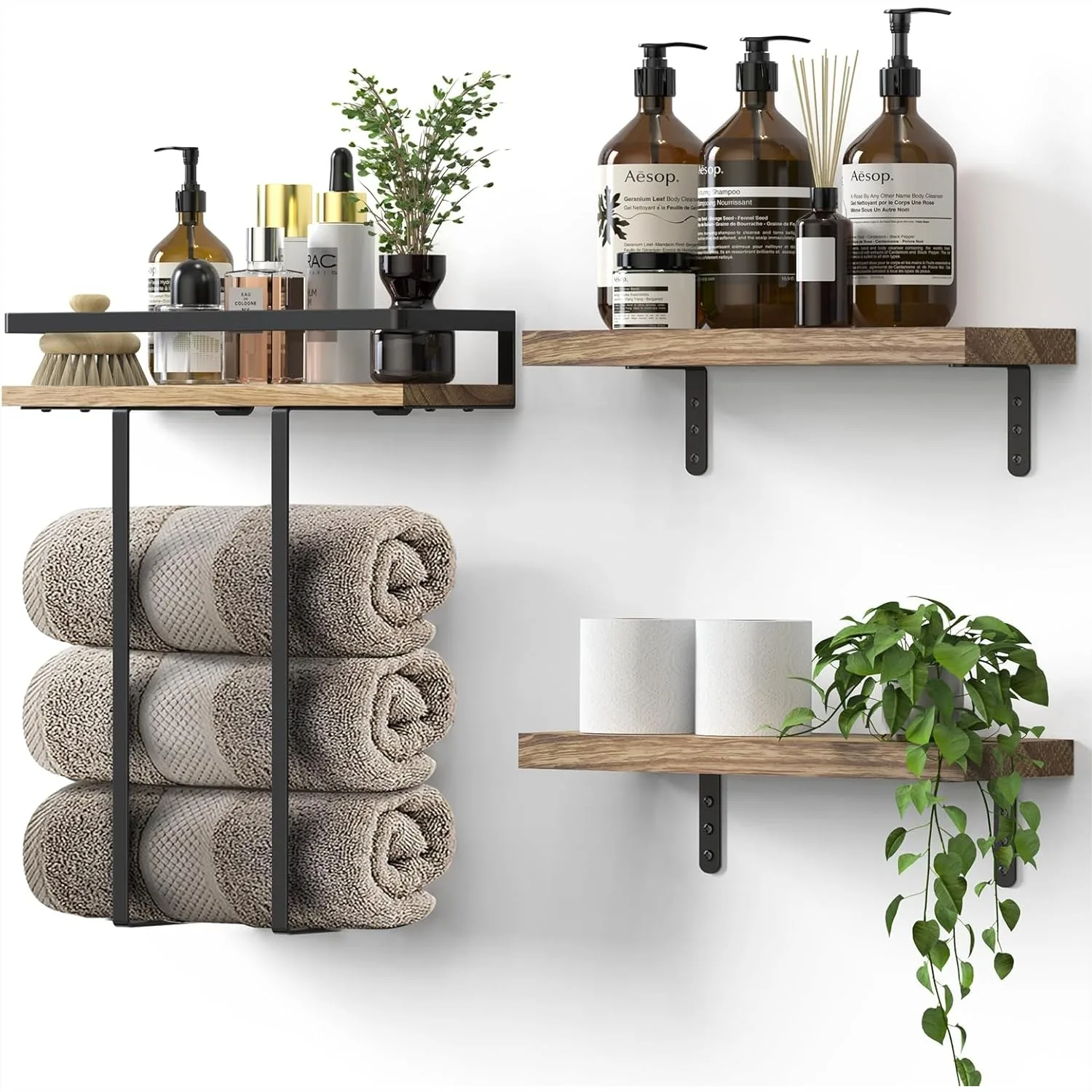 Wall Mounted Towel Rack with Floating Shelf, Solid Wood 16 inch, Carbonized Finish for Bathroom Kitchen
Wall Mounted Towel Rack with Floating Shelf, Solid Wood 16 inch, Carbonized Finish for Bathroom Kitchen