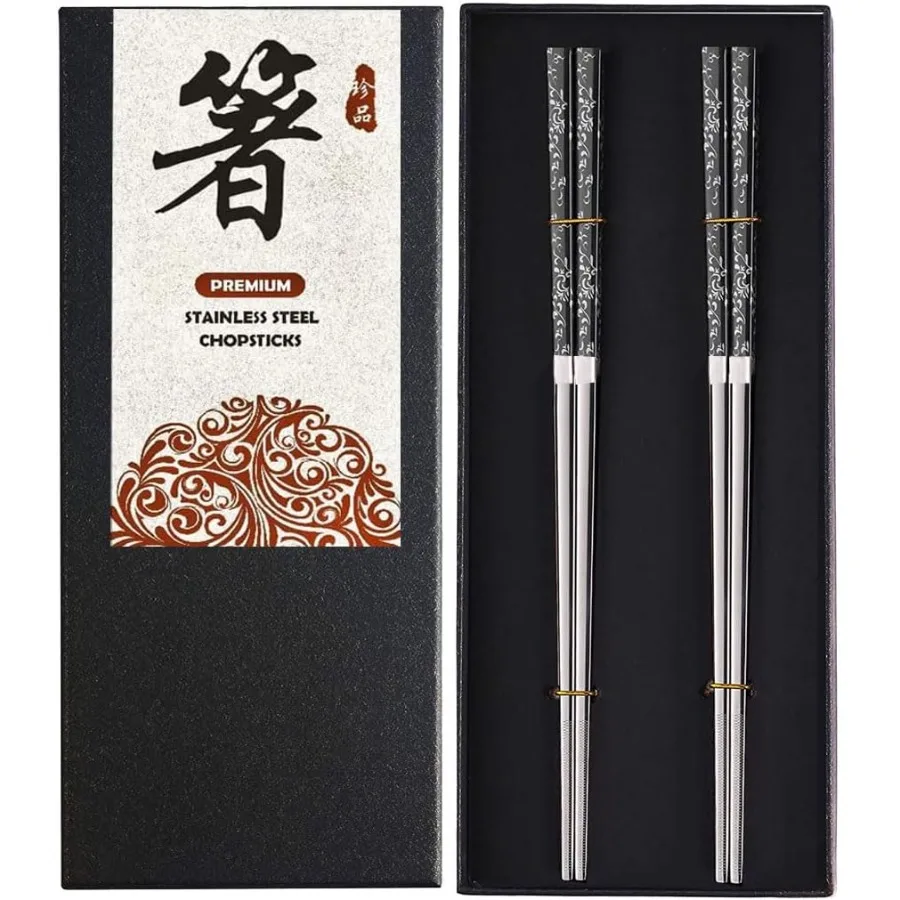 Металлические палочки для еды с футляром Палочки для еды из нержавеющей стали с титановым покрытием Многоразовые палочки для еды Легкие нескользящие палочки с гравировкой 18 10 Kor 
Металлические палочки для еды с футляром Палочки для еды из нержавеющей стали с титановым покрытием Многоразовые палочки для еды Легкие нескользящие палочки с гравировкой 18 10 Kor