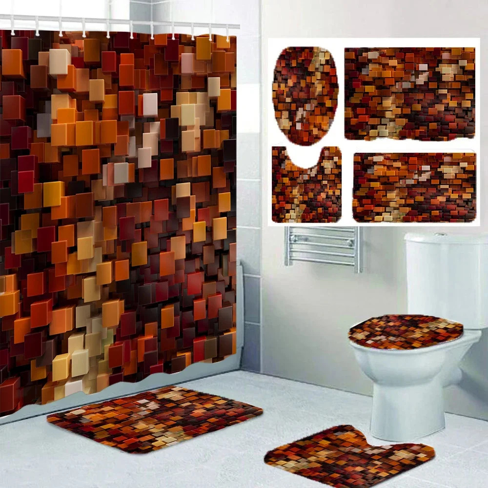 1/4 Geometric Blocks shower Curtains, Toilet Seat Decoration, Shower Curtain with Carpet and Toilet Lid, 12 70.8x70.8 inch Hooks
1/4 Geometric Blocks shower Curtains, Toilet Seat Decoration, Shower Curtain with Carpet and Toilet Lid, 12 70.8x70.8 inch Hooks