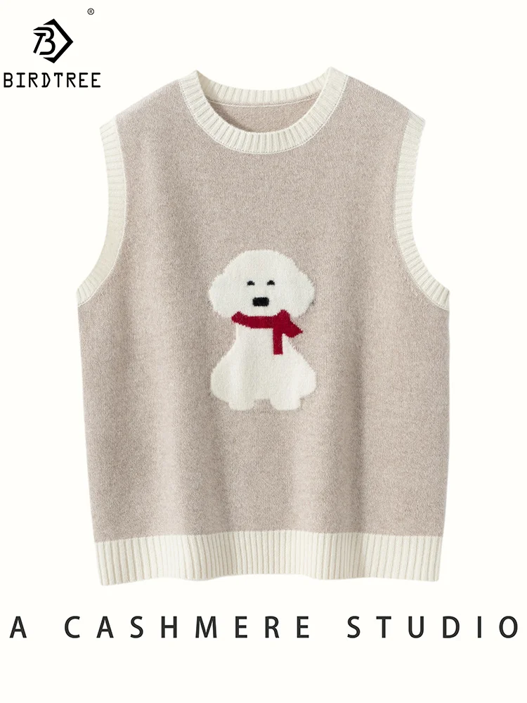 BirdTree, Cashmere Wool Elegant Knitted Vest, Women O-Neck Cartoon, Fashion Casual Loose Sweater, Autumn Winter New Top T48511QM
BirdTree, Cashmere Wool Elegant Knitted Vest, Women O-Neck Cartoon, Fashion Casual Loose Sweater, Autumn Winter New Top T48511QM