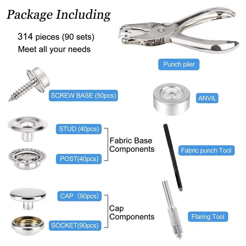 Silver Canvas Snap Kit Marine Grade Stainless Steel Snaps,Screw Snaps,Boat Cover Snaps,Carpet Snap Kit With Setting Tool 314PC-N
Silver Canvas Snap Kit Marine Grade Stainless Steel Snaps,Screw Snaps,Boat Cover Snaps,Carpet Snap Kit With Setting Tool 314PC-N
