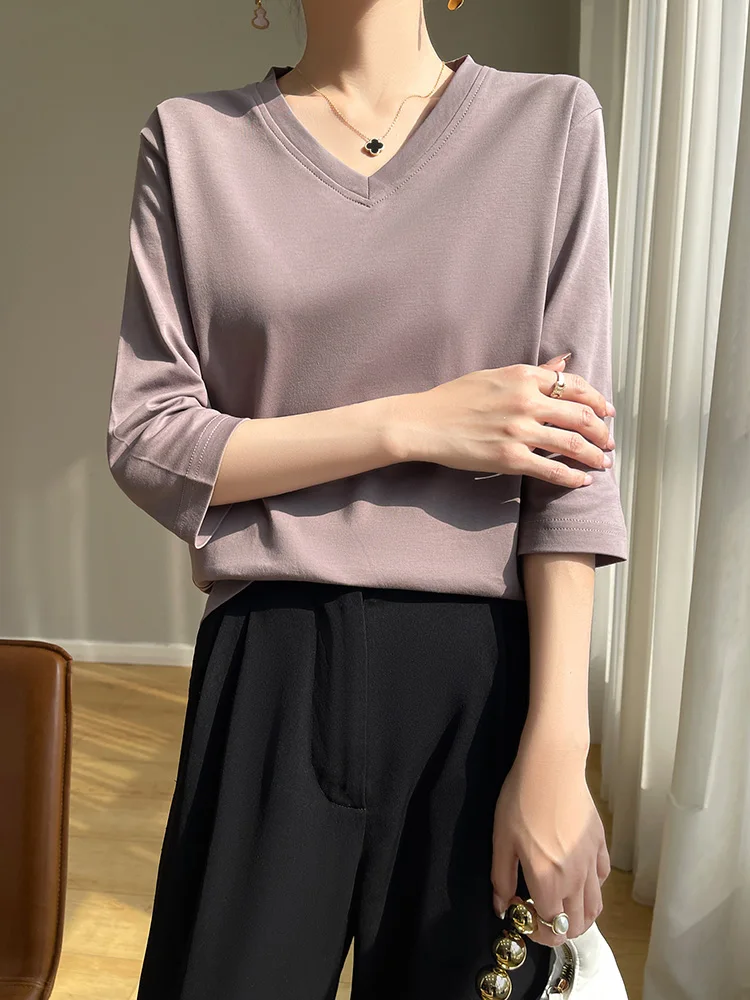 Spring Summer New Loose Women's Cotton V-ne T-irt Tee-quarter Sve Base irt Soft Breathable Commute Sle Top
Spring Summer New Loose Women's Cotton V-ne T-irt Tee-quarter Sve Base irt Soft Breathable Commute Sle Top