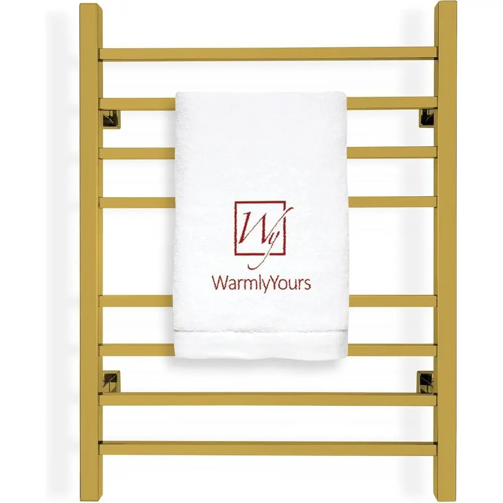 Polished Gold Electric Towel Warmer, Wall-Mounted, 8-Bar, Plug-In/Hardwired 120V
Polished Gold Electric Towel Warmer, Wall-Mounted, 8-Bar, Plug-In/Hardwired 120V