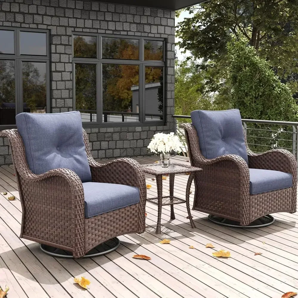 3-Piece Outdoor Patio Furniture Set: Rattan Wicker Swivel Rocker Chairs with Swivel Glider and Coffee Table
3-Piece Outdoor Patio Furniture Set: Rattan Wicker Swivel Rocker Chairs with Swivel Glider and Coffee Table