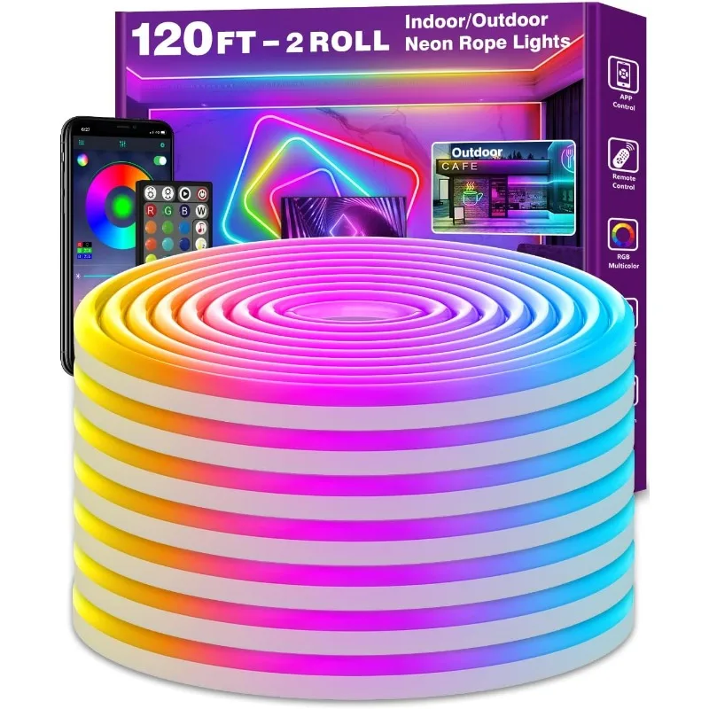 120ft Neon Light Rope, Flexible LED Light Rope Control with App/Remote Control, Multi-Mode Light Rope
120ft Neon Light Rope, Flexible LED Light Rope Control with App/Remote Control, Multi-Mode Light Rope
