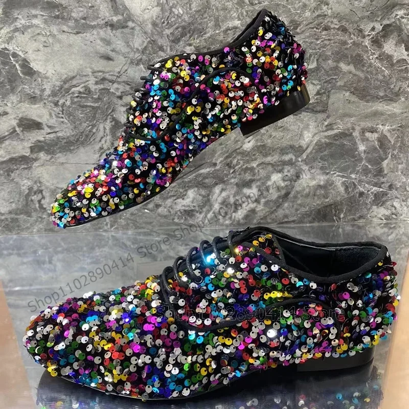Colorful Sequins Decor Round Toe Strappy Loafers Fashion Lace Up Men Shoes Luxury Handmade Party Feast Banquet Men Casual Shoes 
Colorful Sequins Decor Round Toe Strappy Loafers Fashion Lace Up Men Shoes Luxury Handmade Party Feast Banquet Men Casual Shoes