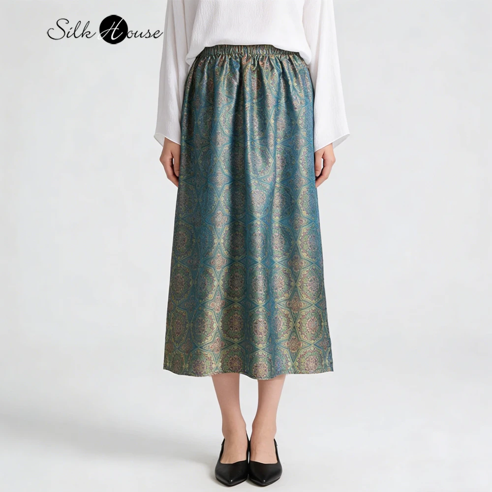 Women's Fashion New 100% Natural Mulberry Silk Song Brocade Green Baoxiang Flower Elastic Waist Skin Friendly Breathable Skirt
Women's Fashion New 100% Natural Mulberry Silk Song Brocade Green Baoxiang Flower Elastic Waist Skin Friendly Breathable Skirt