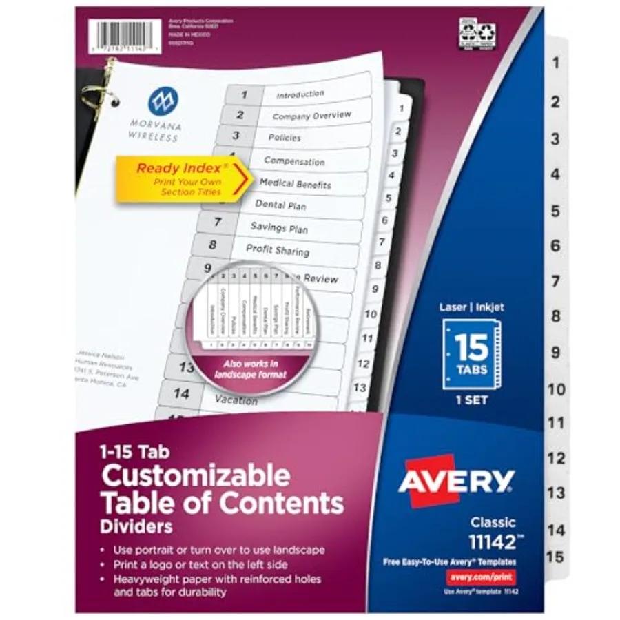 Dividers for 3 Ring Binders, 15 Tabs per Set, Customizable Table of Contents, Classic White Tabs, Great for Organizing Reports,
Dividers for 3 Ring Binders, 15 Tabs per Set, Customizable Table of Contents, Classic White Tabs, Great for Organizing Reports,