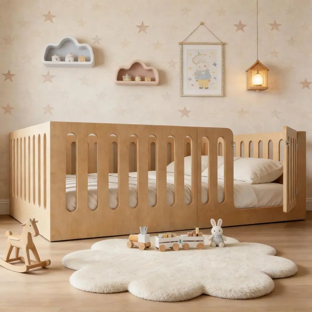 Upgraded Guardrails Solid Wood Kids Floor Bed with Safety Door, Suitable for Boys & Girls, No Box Spring Required, Childlike Des
Upgraded Guardrails Solid Wood Kids Floor Bed with Safety Door, Suitable for Boys & Girls, No Box Spring Required, Childlike Des