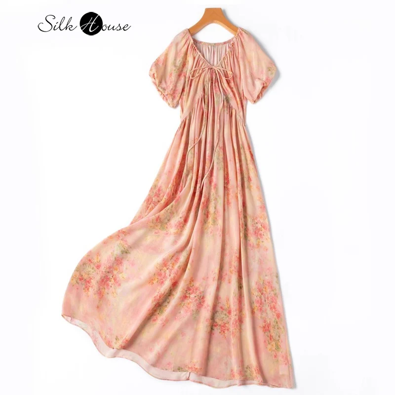 Oil Painting Style 100% Natural Mulberry Silk Crepe De Chine High Waist Pink Orange Vacation Style Women's Casual Women's Dress
Oil Painting Style 100% Natural Mulberry Silk Crepe De Chine High Waist Pink Orange Vacation Style Women's Casual Women's Dress
