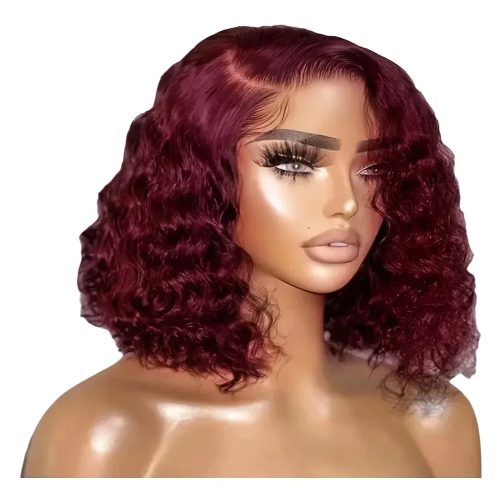 99J Burgundy Deep Wave Lace Front Wig - 13x4 Human Hair Short Curly Bob with Baby Hair, 150% Density
99J Burgundy Deep Wave Lace Front Wig - 13x4 Human Hair Short Curly Bob with Baby Hair, 150% Density