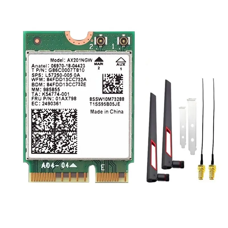 AX201NGW 2974Mbps Wi-Fi 6 Wifi Card Featuring 10DB Antenna Working On 2.4Ghz/5Ghz Bandwidth BT5.2 Wireless Network Card Adapter
AX201NGW 2974Mbps Wi-Fi 6 Wifi Card Featuring 10DB Antenna Working On 2.4Ghz/5Ghz Bandwidth BT5.2 Wireless Network Card Adapter