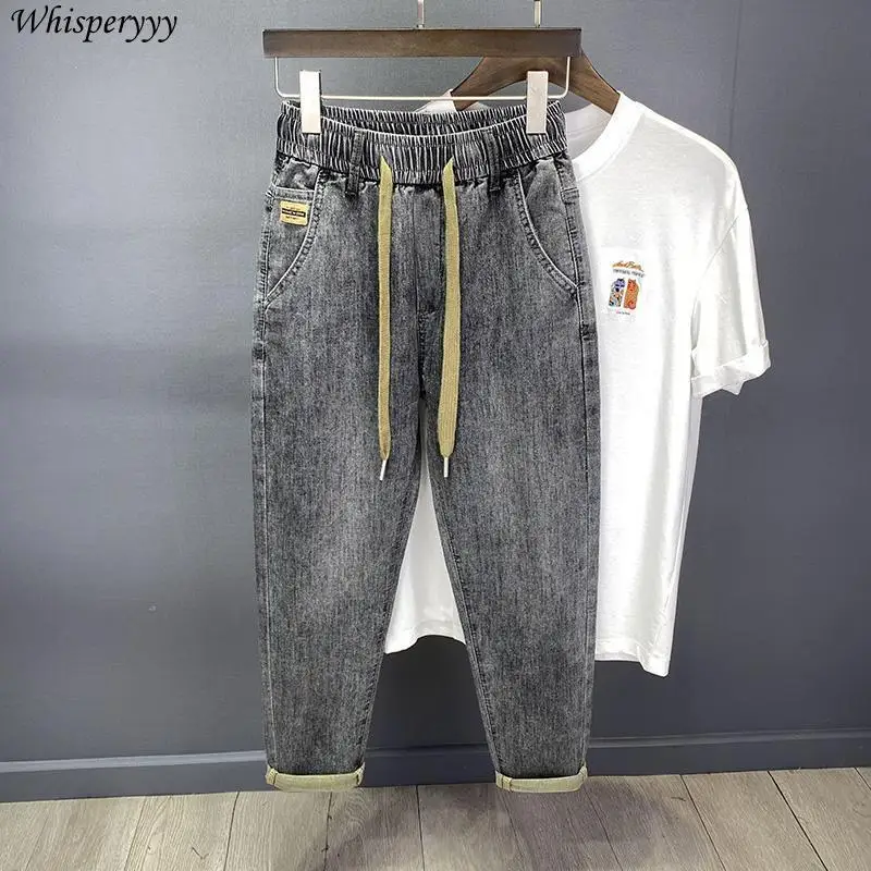 Summer Thin Gray Jeans Men's Elastic Waist Drawstring Nine-point Pants Loose Streetwear Harlan Elastic Casual Pantalones Hombre
Summer Thin Gray Jeans Men's Elastic Waist Drawstring Nine-point Pants Loose Streetwear Harlan Elastic Casual Pantalones Hombre