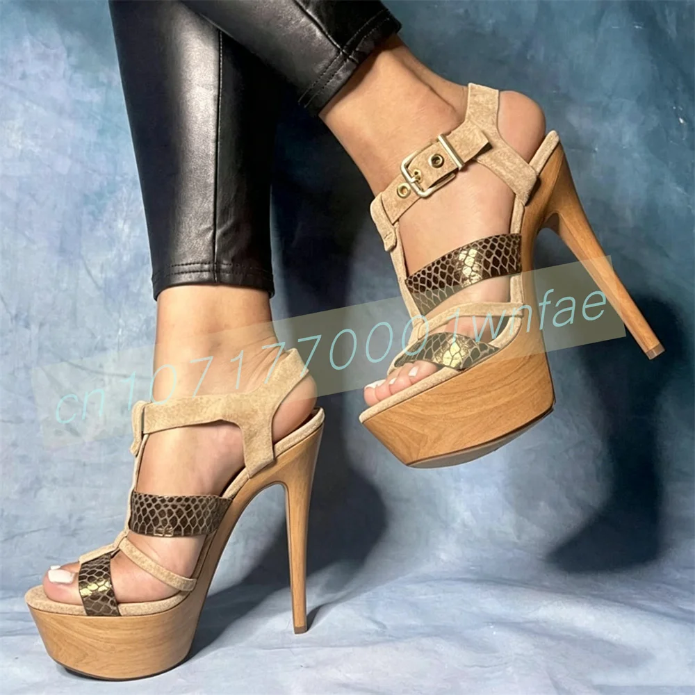 Women Snakeskin Patchwork Platform Stiletto Heel Sandals Open Toe Cutout Ankle Buckle Strap High Heels Grain Sole Fashion Shoes
Women Snakeskin Patchwork Platform Stiletto Heel Sandals Open Toe Cutout Ankle Buckle Strap High Heels Grain Sole Fashion Shoes