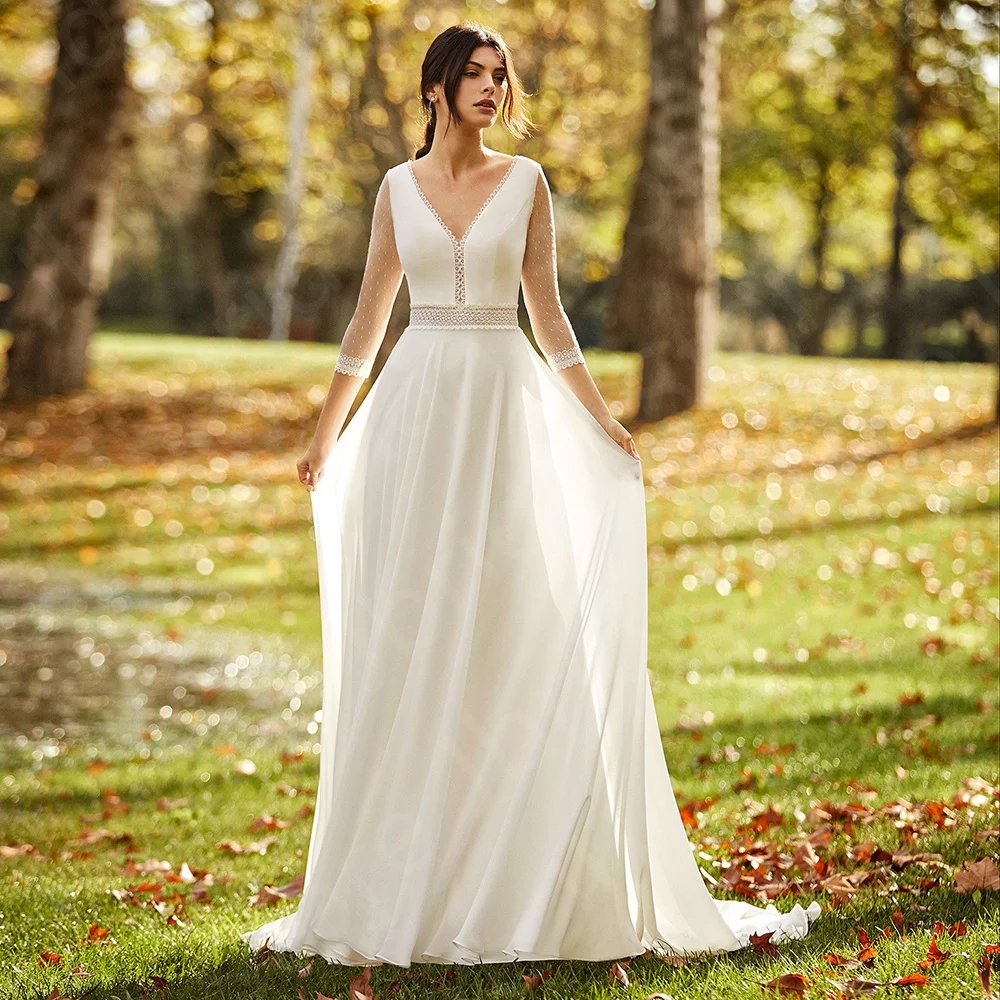 Modern White Wedding Dress Lace Boho Bridal Gowns Beach 2024 Bride Dresses Summer 3/4 Sleeves V Neckline Wedding Gowns Back Out
Modern White Wedding Dress Lace Boho Bridal Gowns Beach 2024 Bride Dresses Summer 3/4 Sleeves V Neckline Wedding Gowns Back Out