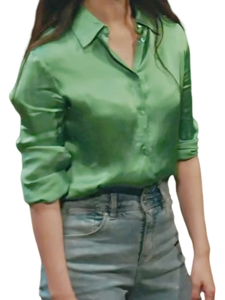 Women Elegant Solid Real Silk Blouse Spring Summer Retro Satin Shirt Niche Green Tops Casual Long Sleeve Office Lady Tunics
Women Elegant Solid Real Silk Blouse Spring Summer Retro Satin Shirt Niche Green Tops Casual Long Sleeve Office Lady Tunics